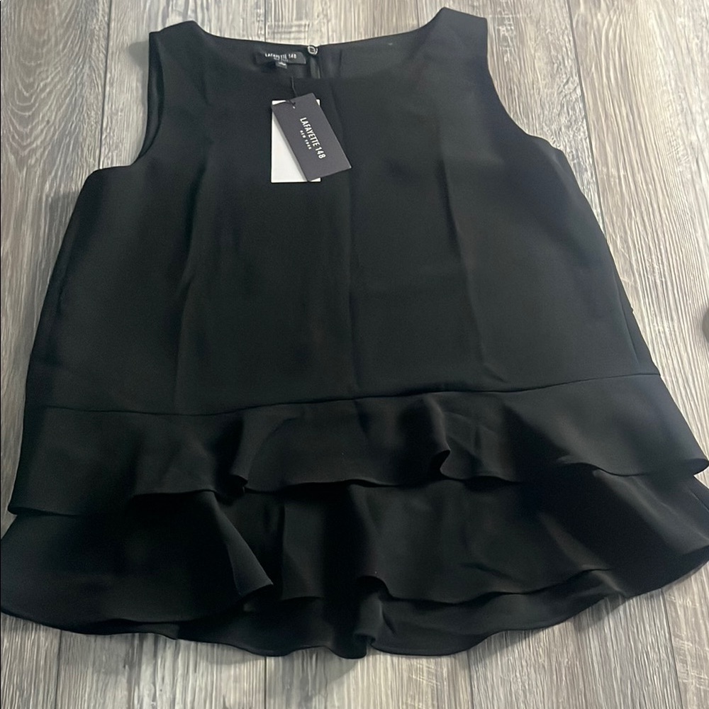 Lafayette 148 New York Black Sleeveless Ruffle Hem Top New with tag Size Small